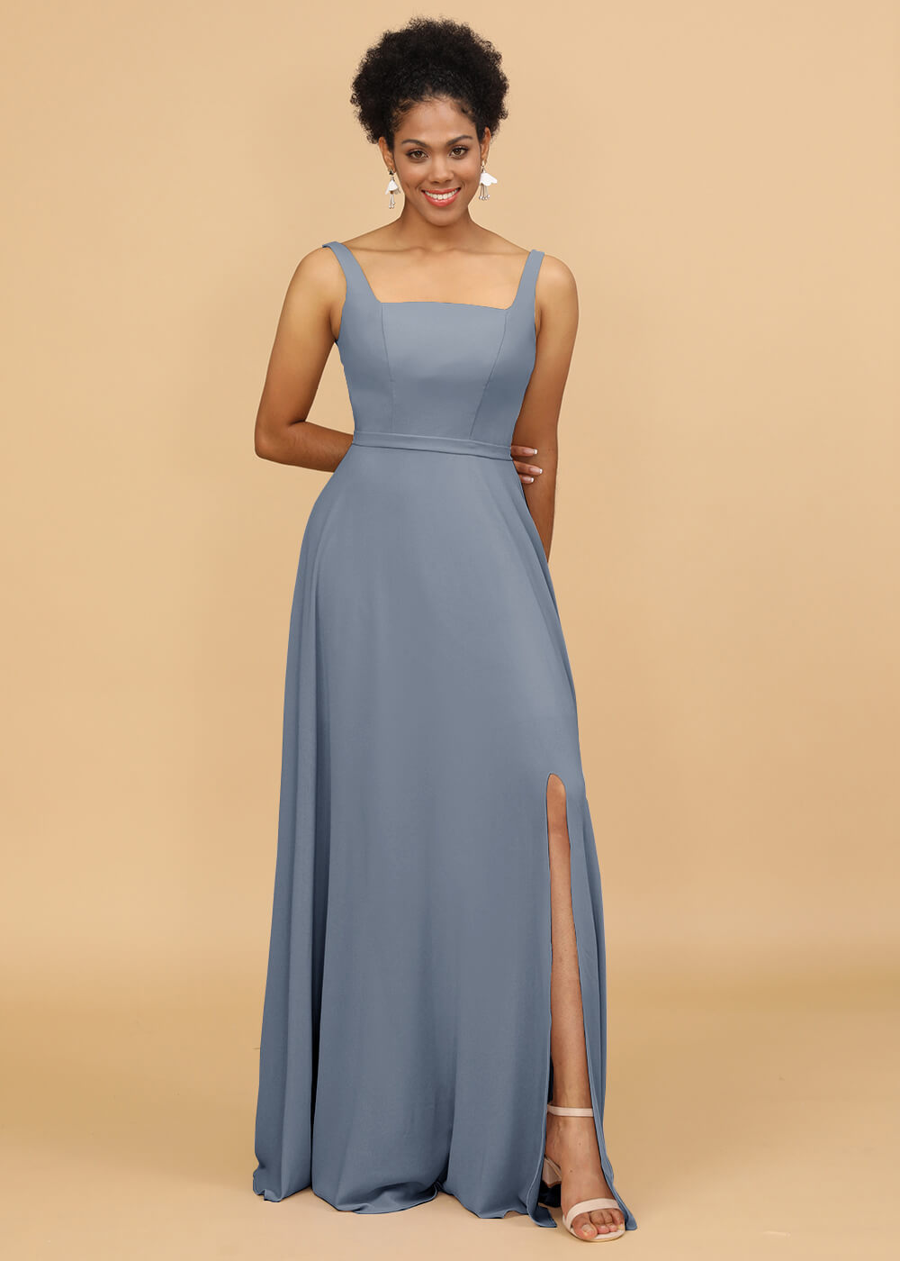 Square Neck A-line Chiffon Bridesmaid Dress