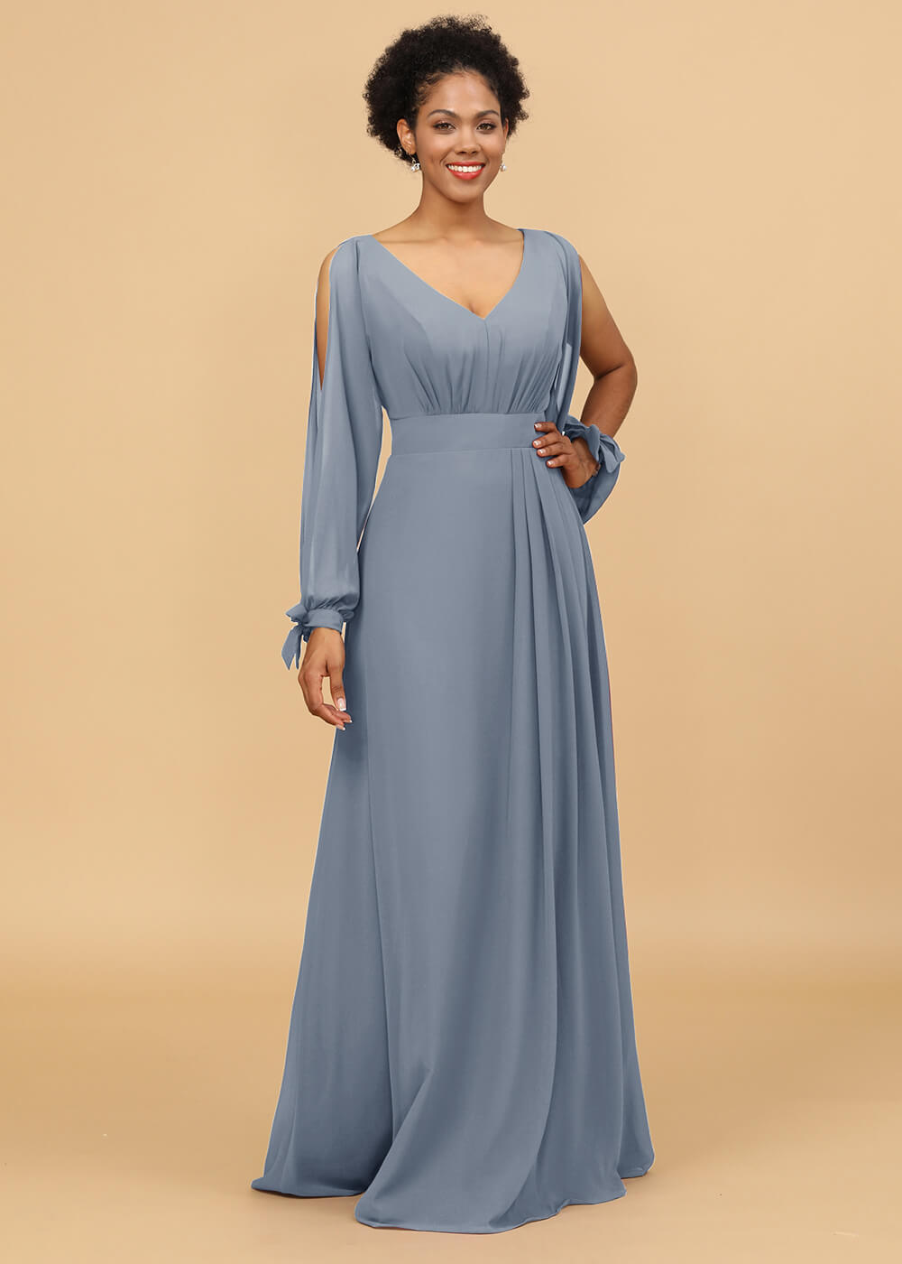 Long Sleeves A-line Chiffon Bridesmaid Dress