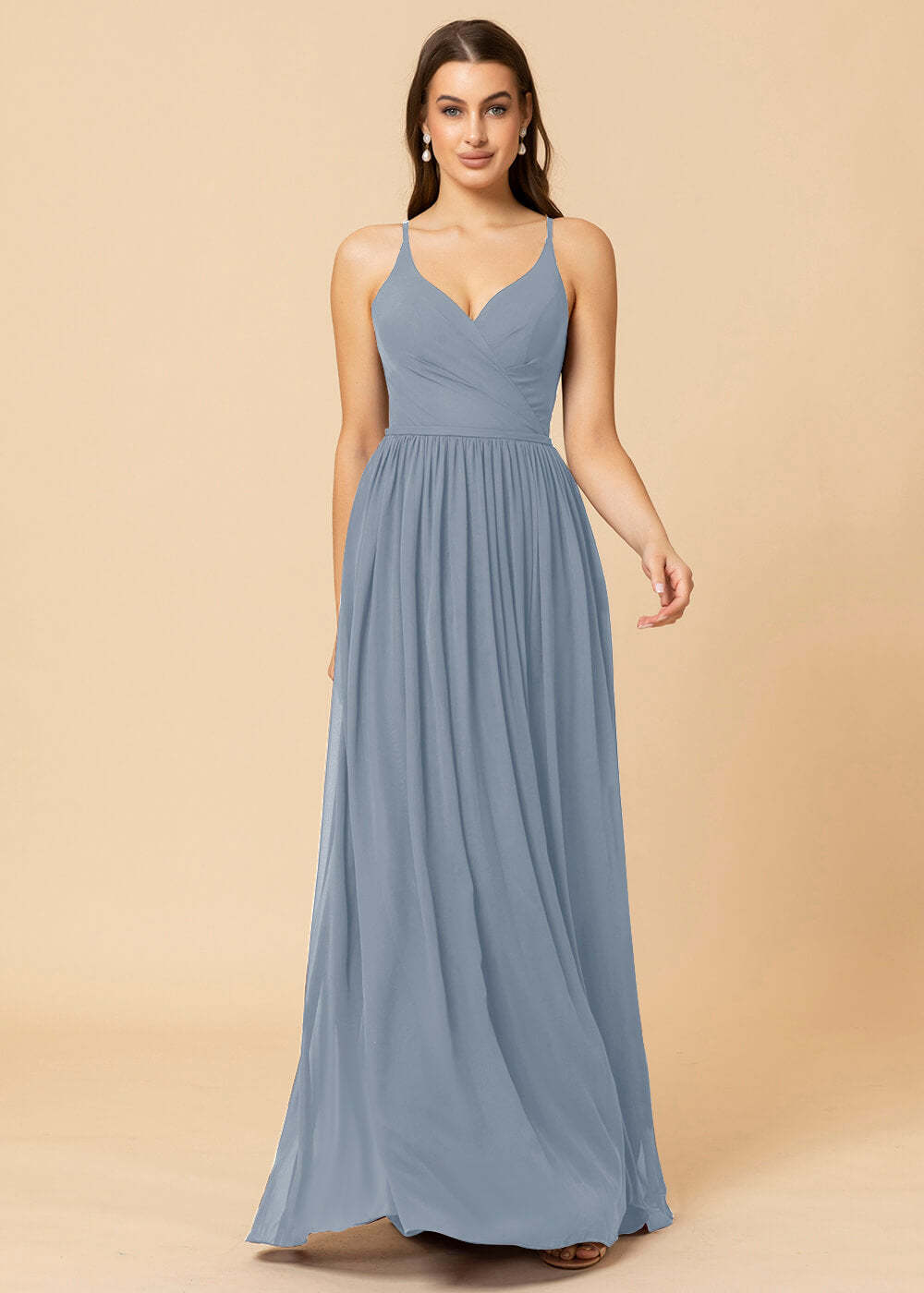 V-neck A-line Back Detail Chiffon Bridesmaid Dress