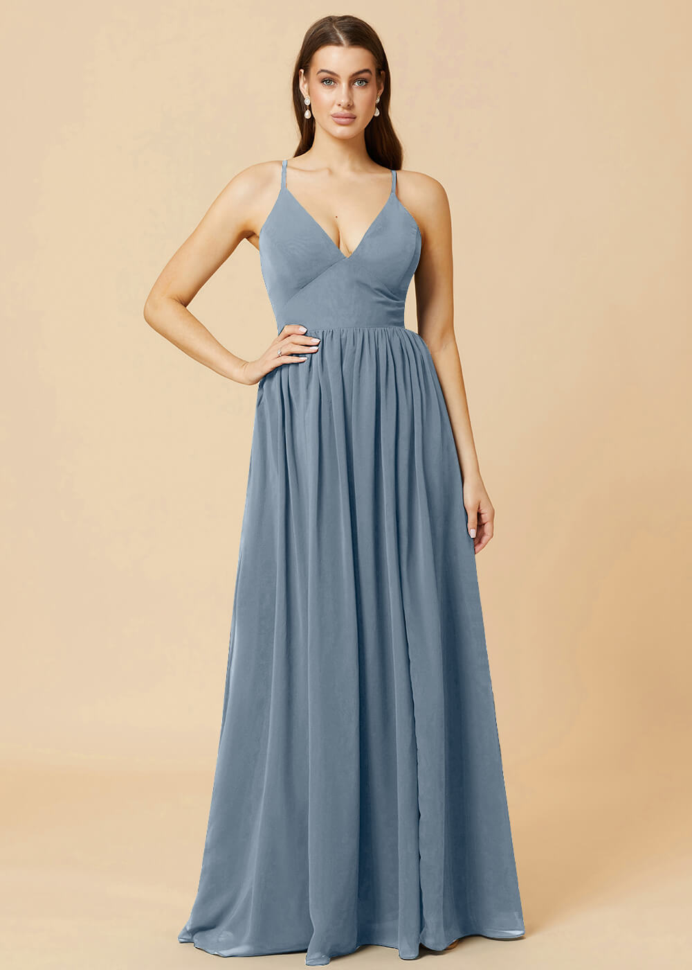 Deep V-neck Tie Back A-line Chiffon Bridesmaid Dress