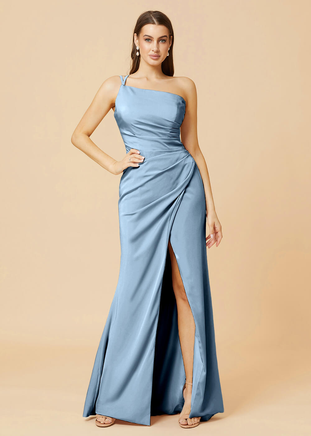 One Shoulder Satin Sheath Bridesmaid Dress