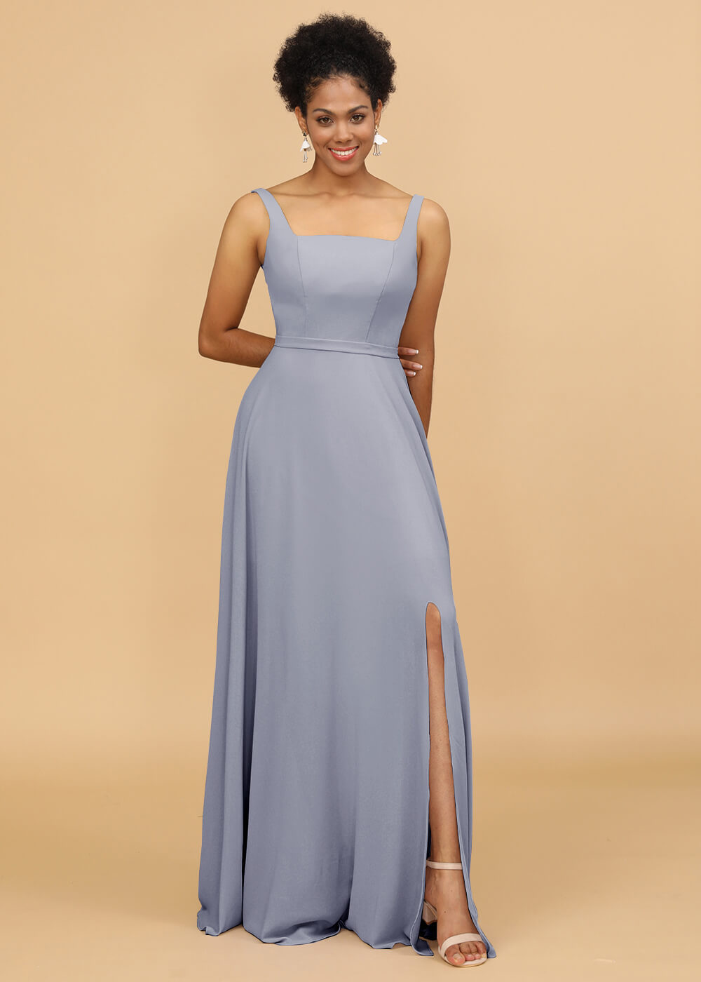 Square Neck A-line Chiffon Bridesmaid Dress