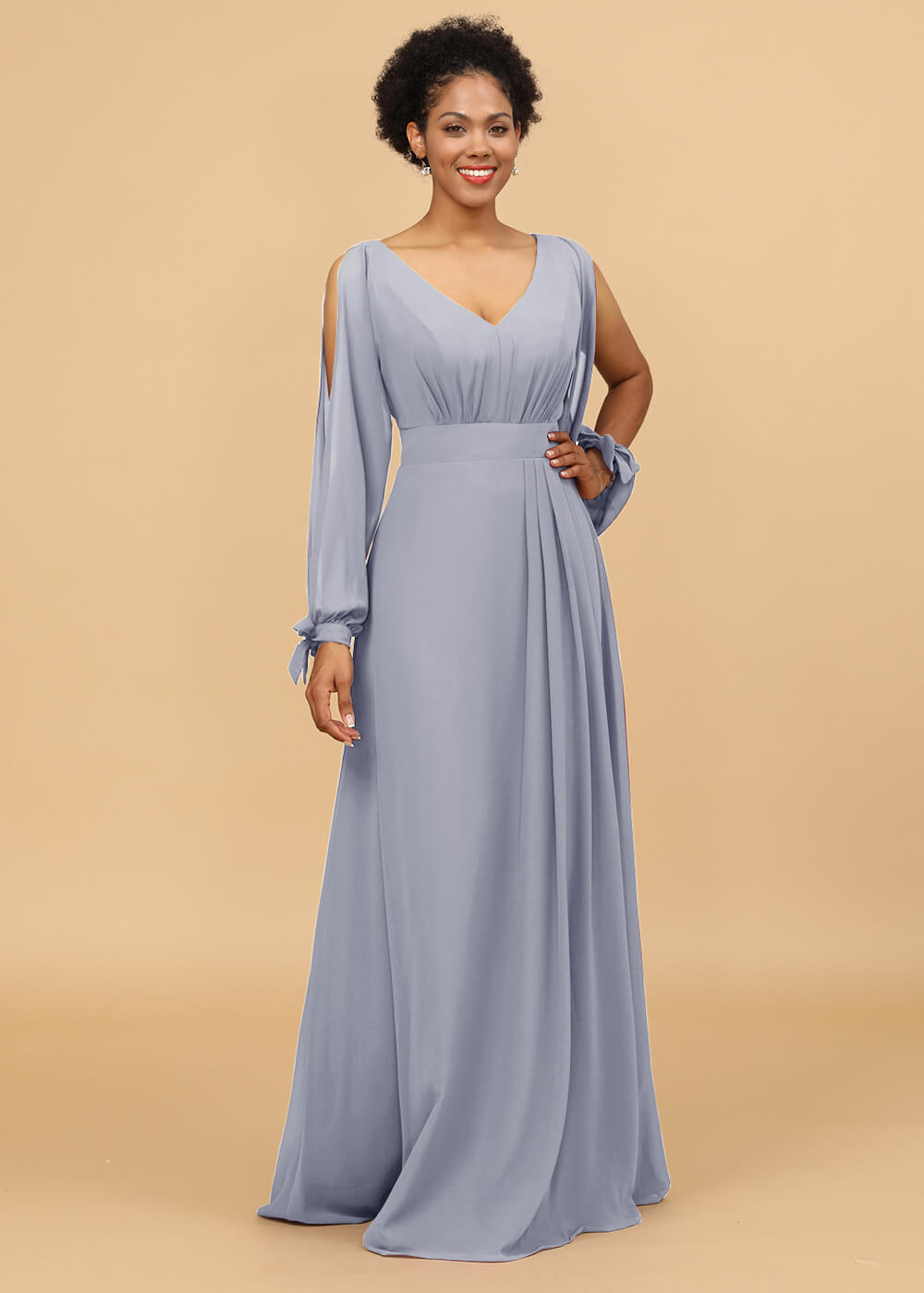 Long Sleeves A-line Chiffon Bridesmaid Dress