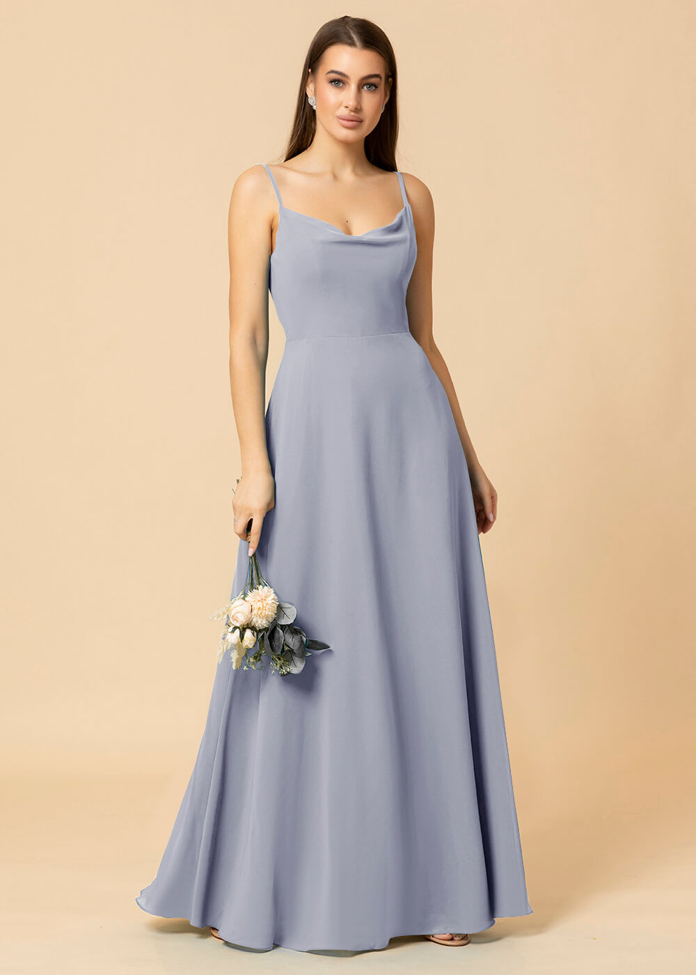 Cowl Neck Strap Chiffon Maxi Bridesmaid Dress