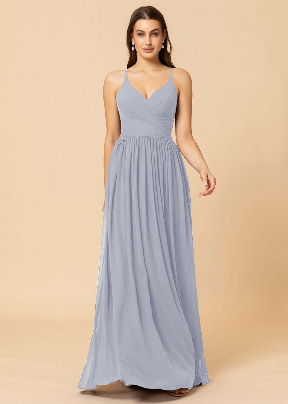 V-neck A-line Back Detail Chiffon Bridesmaid Dress