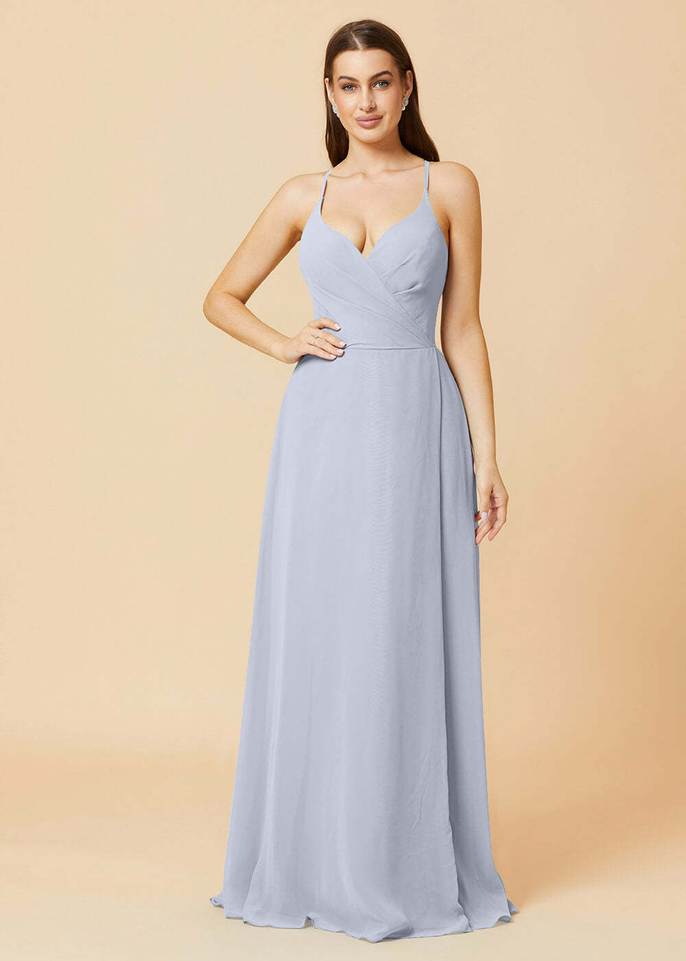 V-neck Spaghetti Strap Button Back Chiffon Bridesmaid Dress
