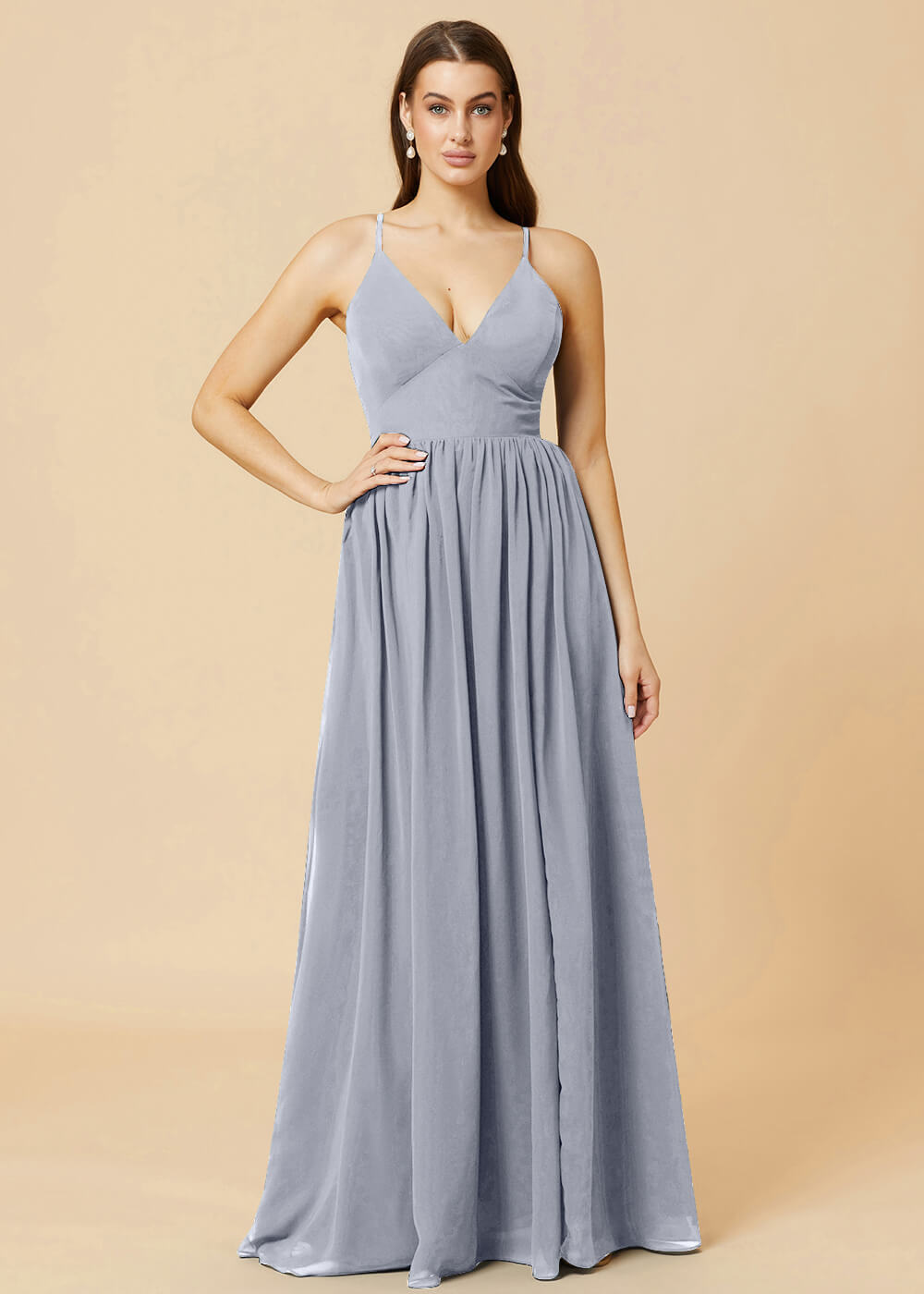 Deep V-neck Tie Back A-line Chiffon Bridesmaid Dress