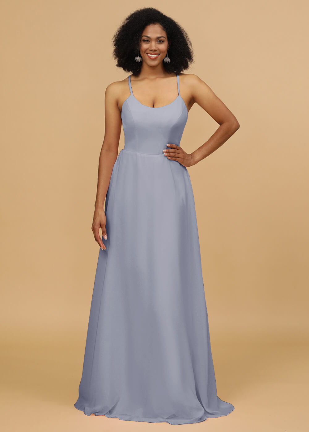Scoop Neck Strap Chiffon Bridesmaid Dress