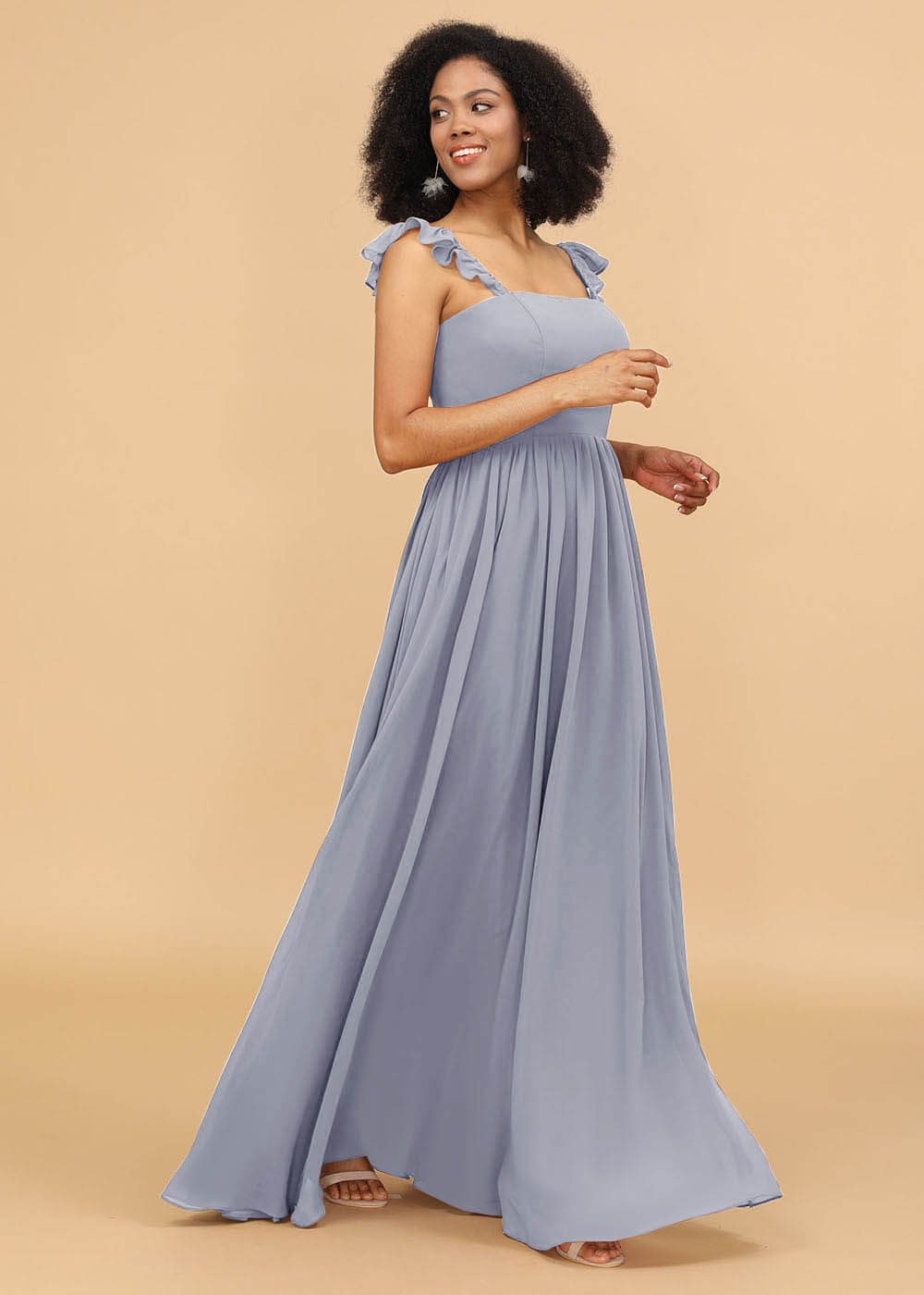 A-line Square Neck Straps Bridesmaid Dress