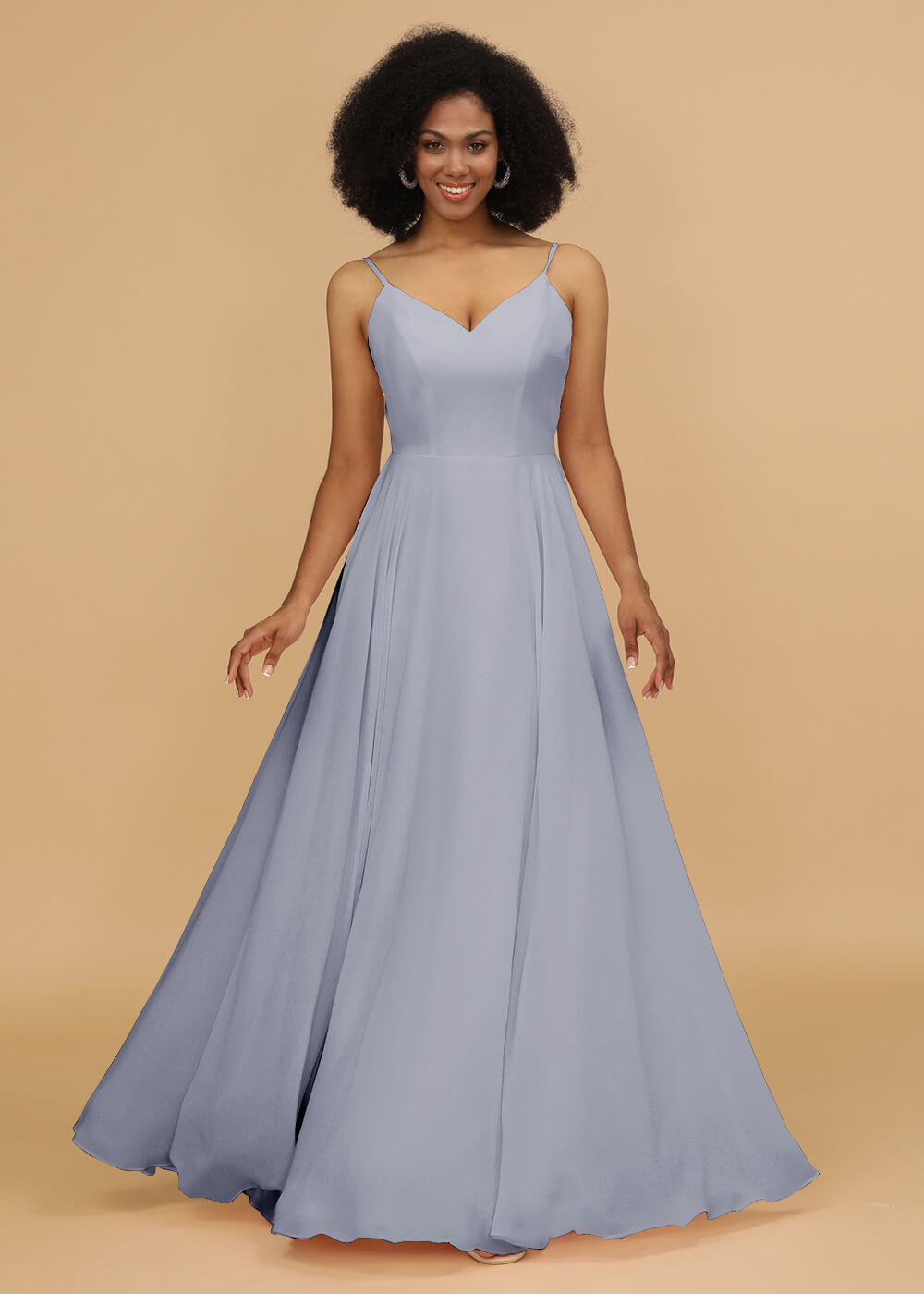 Chiffon V-neck Spaghetti Strap Bridesmaid Dress