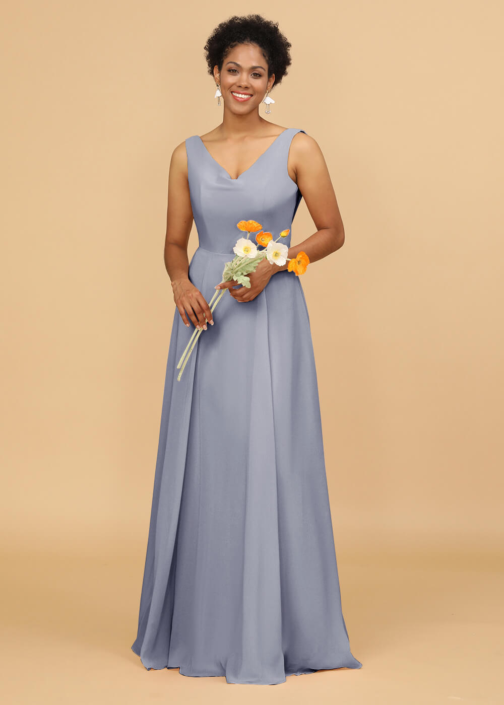 Cowl Back A-line Maxi Bridesmaid Dress