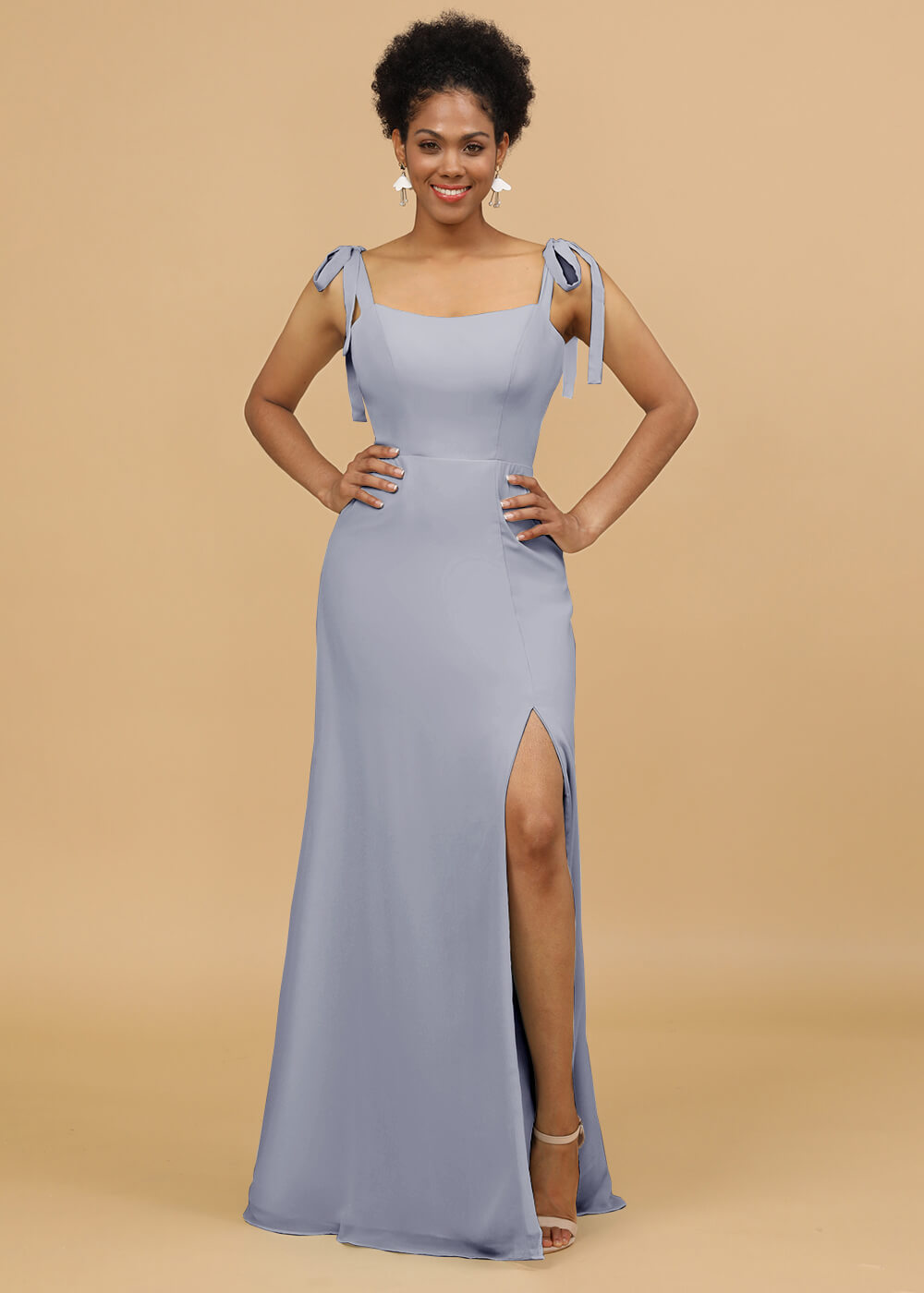 Sheath Spaghetti Strap Bridesmaid Dress with Slit