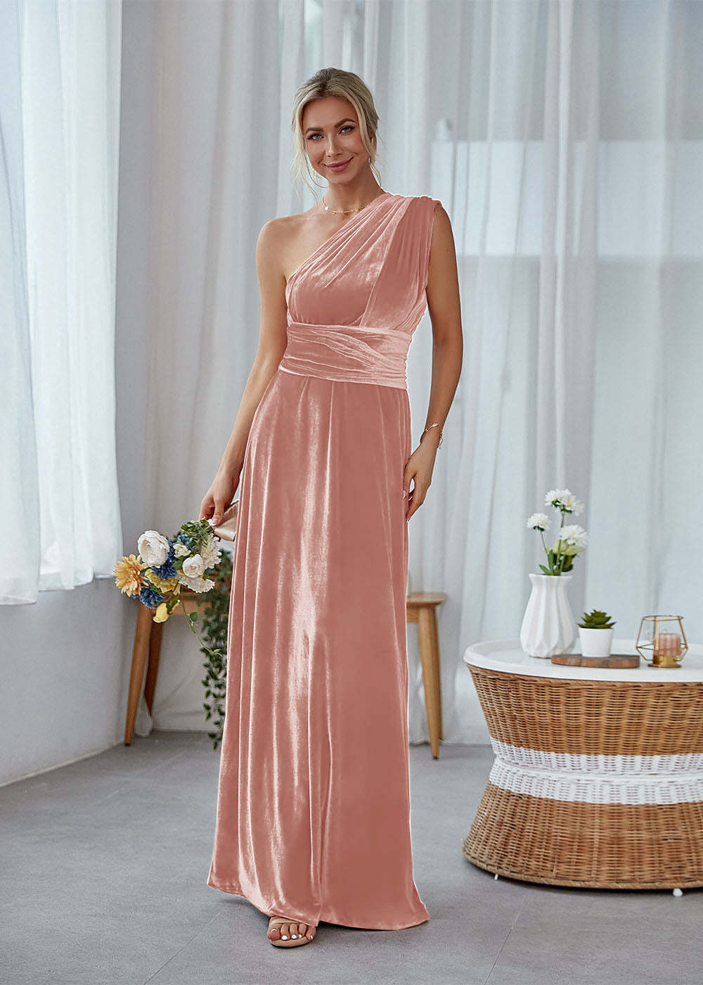 A-line Convertible Velvet Bridesmaid Dress