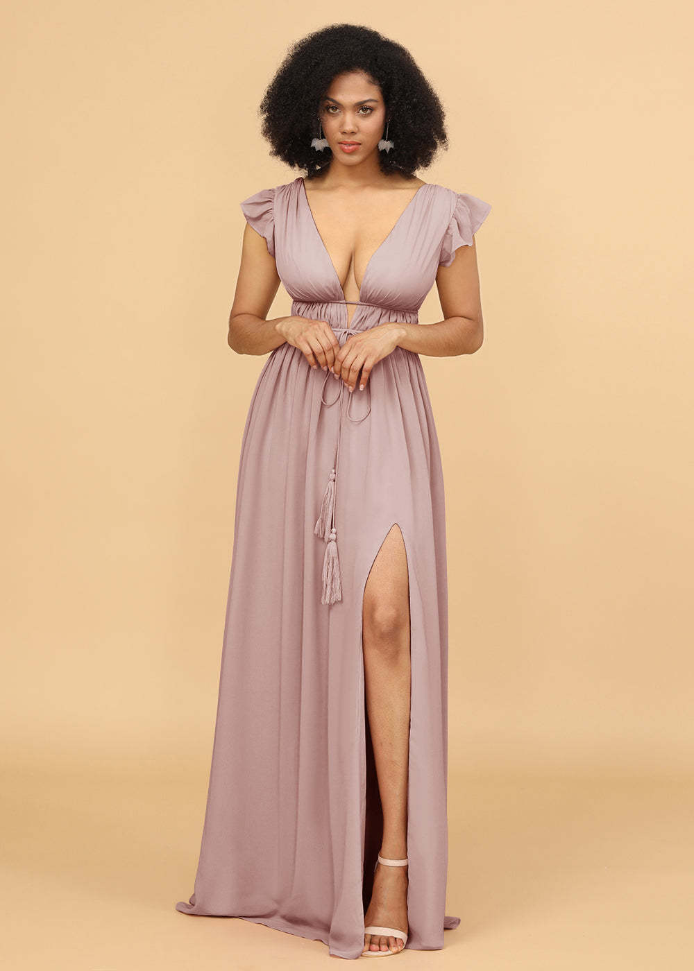 Long V-neck Bridesmaid Dress with Split