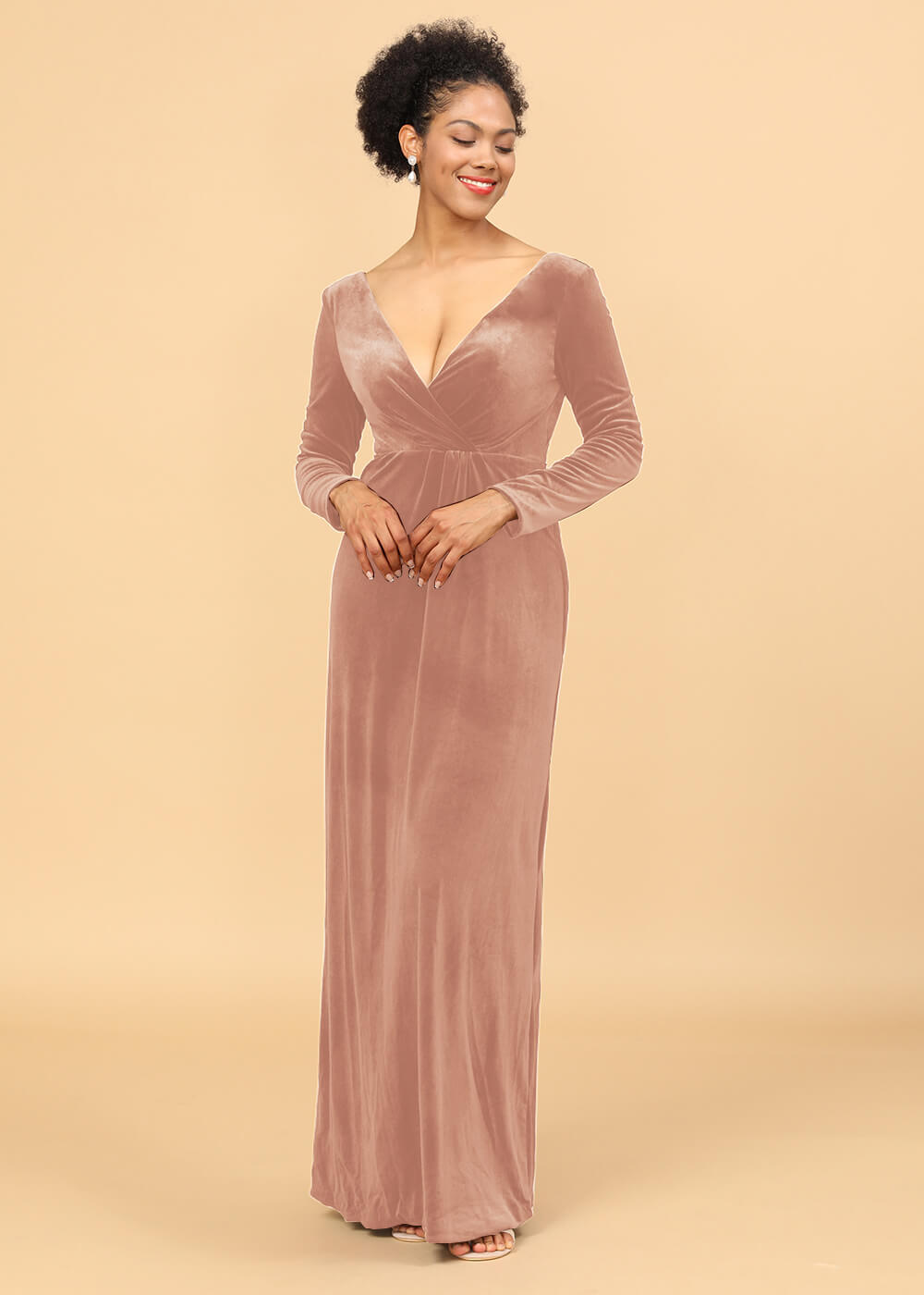 Sheath Long Sleeve Velvet Bridesmaid Dress