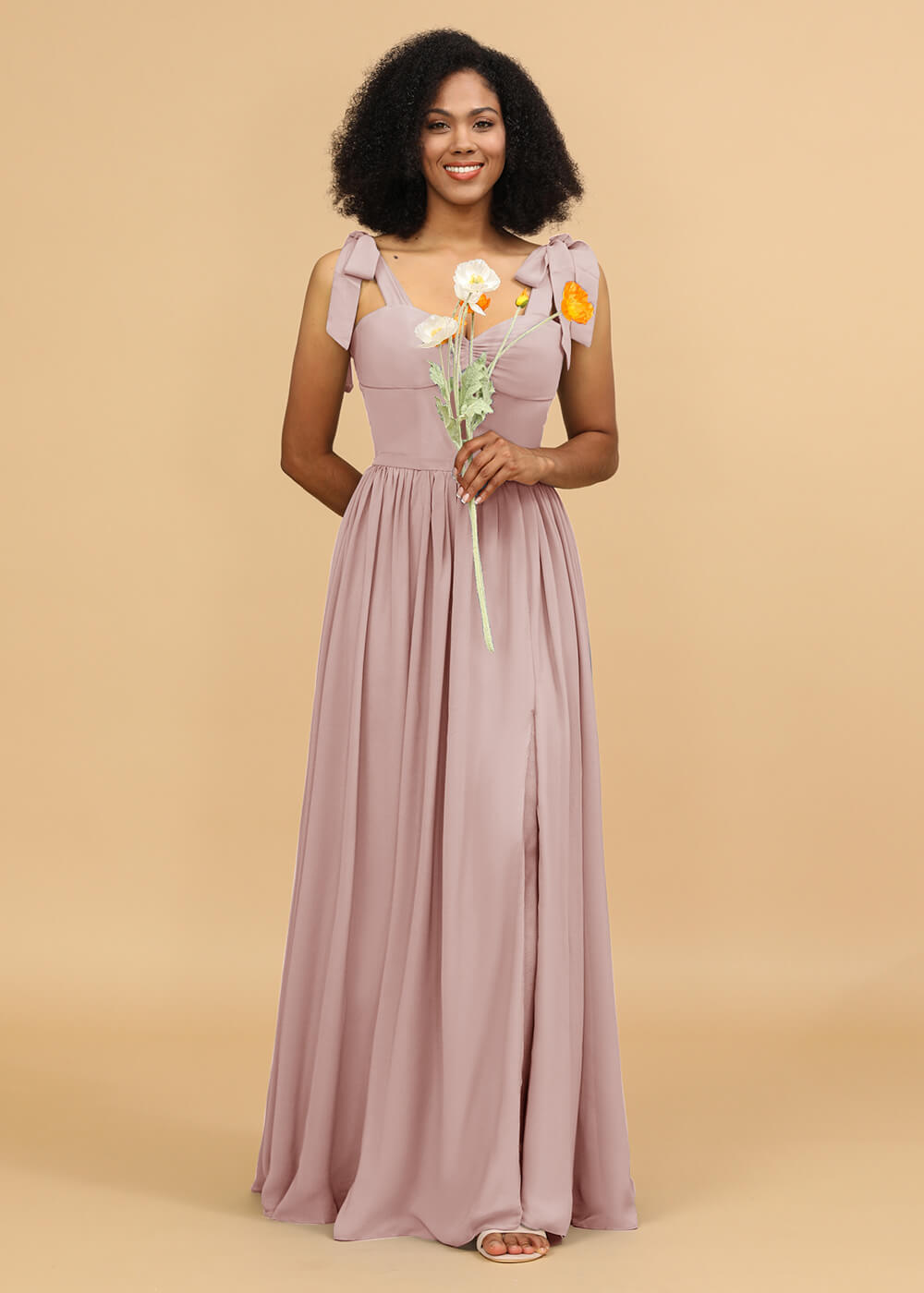 Long A-line Chiffon Strap Bridesmaid Dress