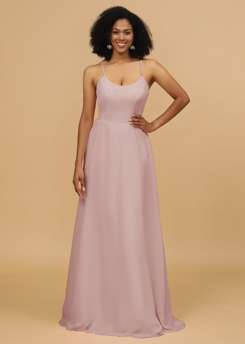Scoop Neck Strap Chiffon Bridesmaid Dress