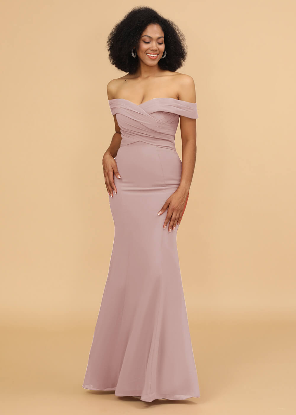 Off the Shoulder Trumpet Chiffon Bridesmaid Dress