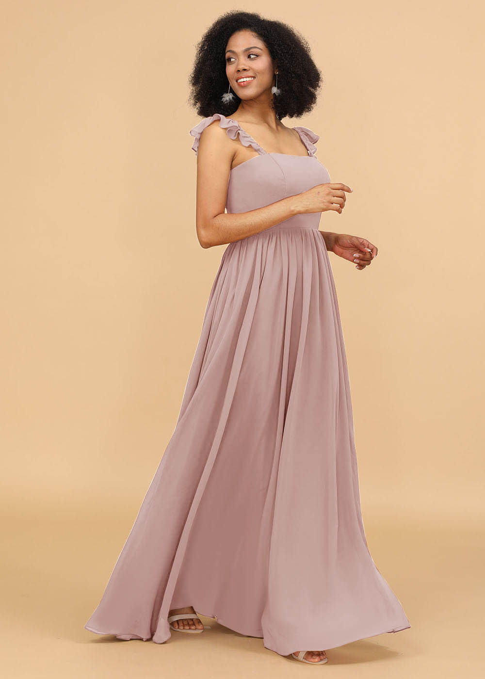A-line Square Neck Straps Bridesmaid Dress