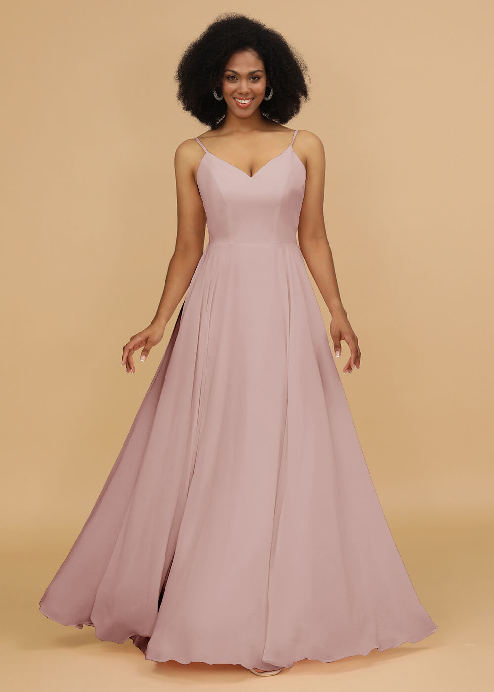 Chiffon V-neck Spaghetti Strap Bridesmaid Dress