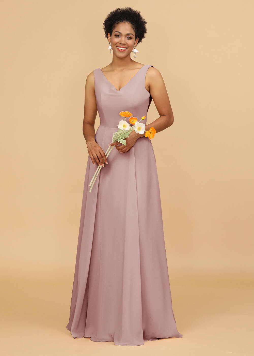 Cowl Back A-line Maxi Bridesmaid Dress
