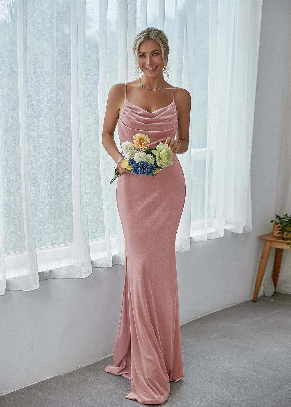 Cowl Neck Velvet Bridesmaid Dress
