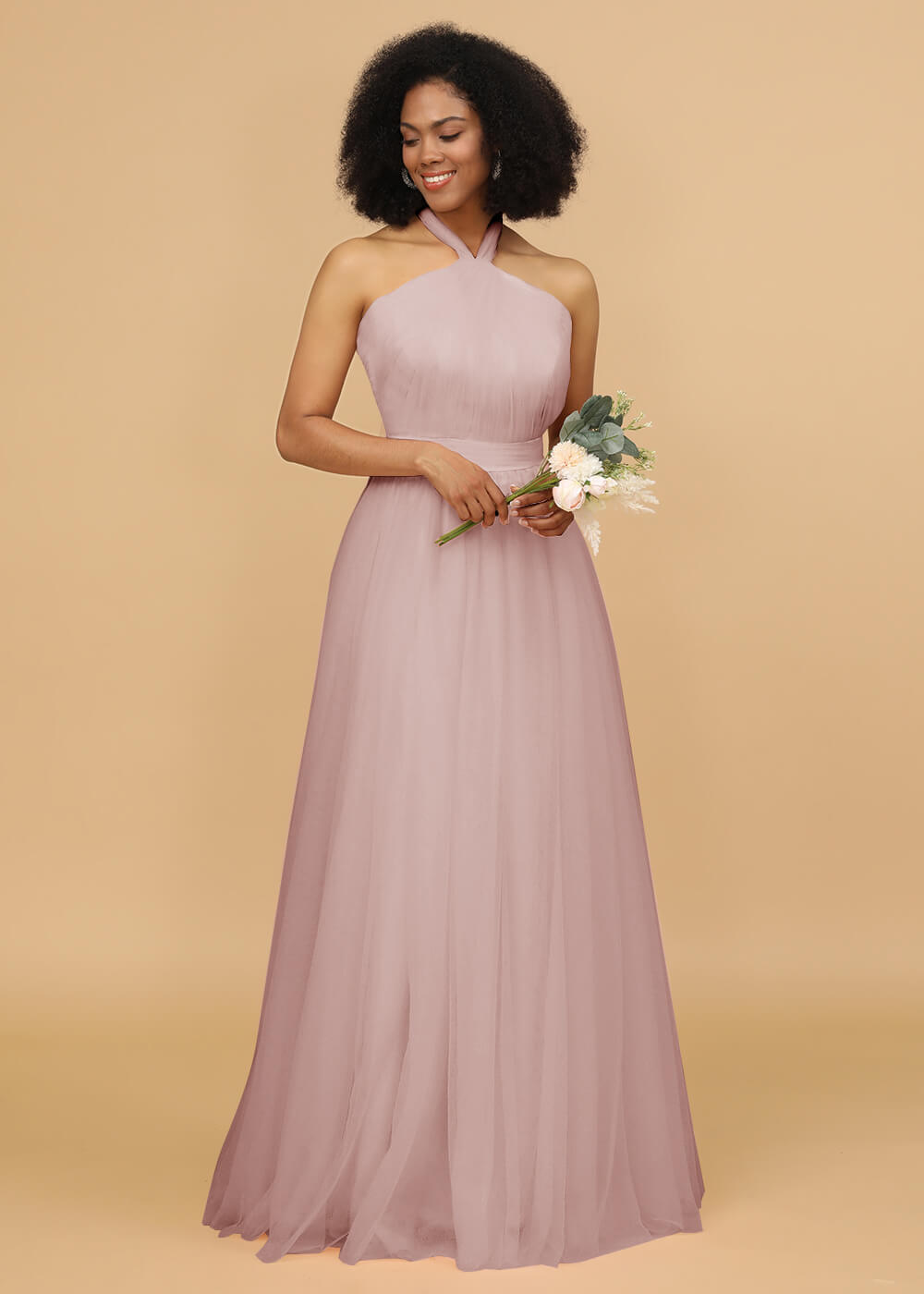 Halter Neck Tulle A-line Bridesmaid Dress