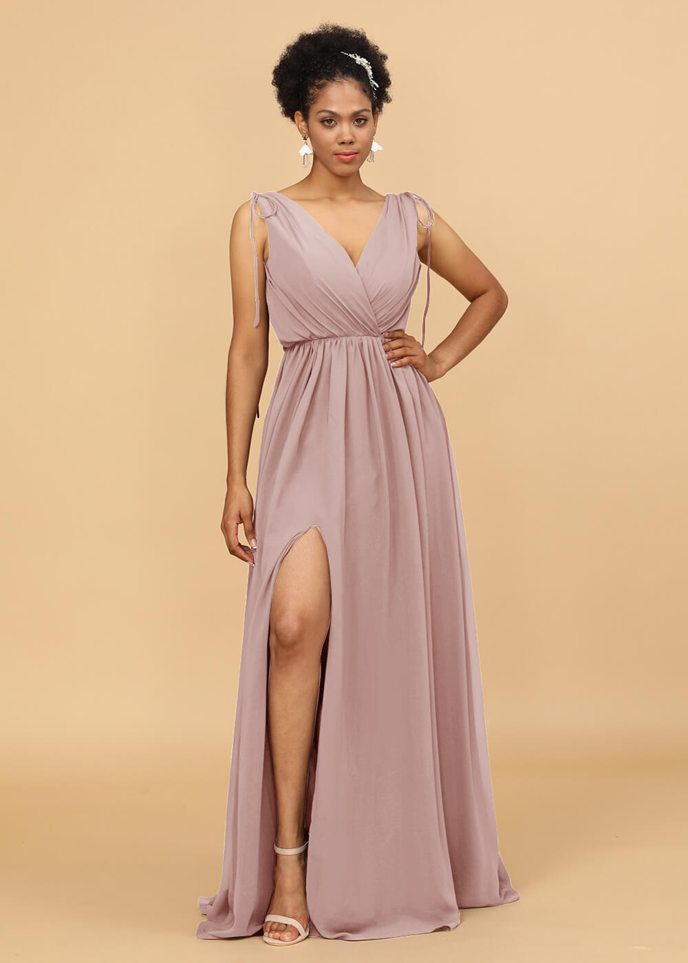 Long A-line V-neck Bridesmaid Dress with Slit