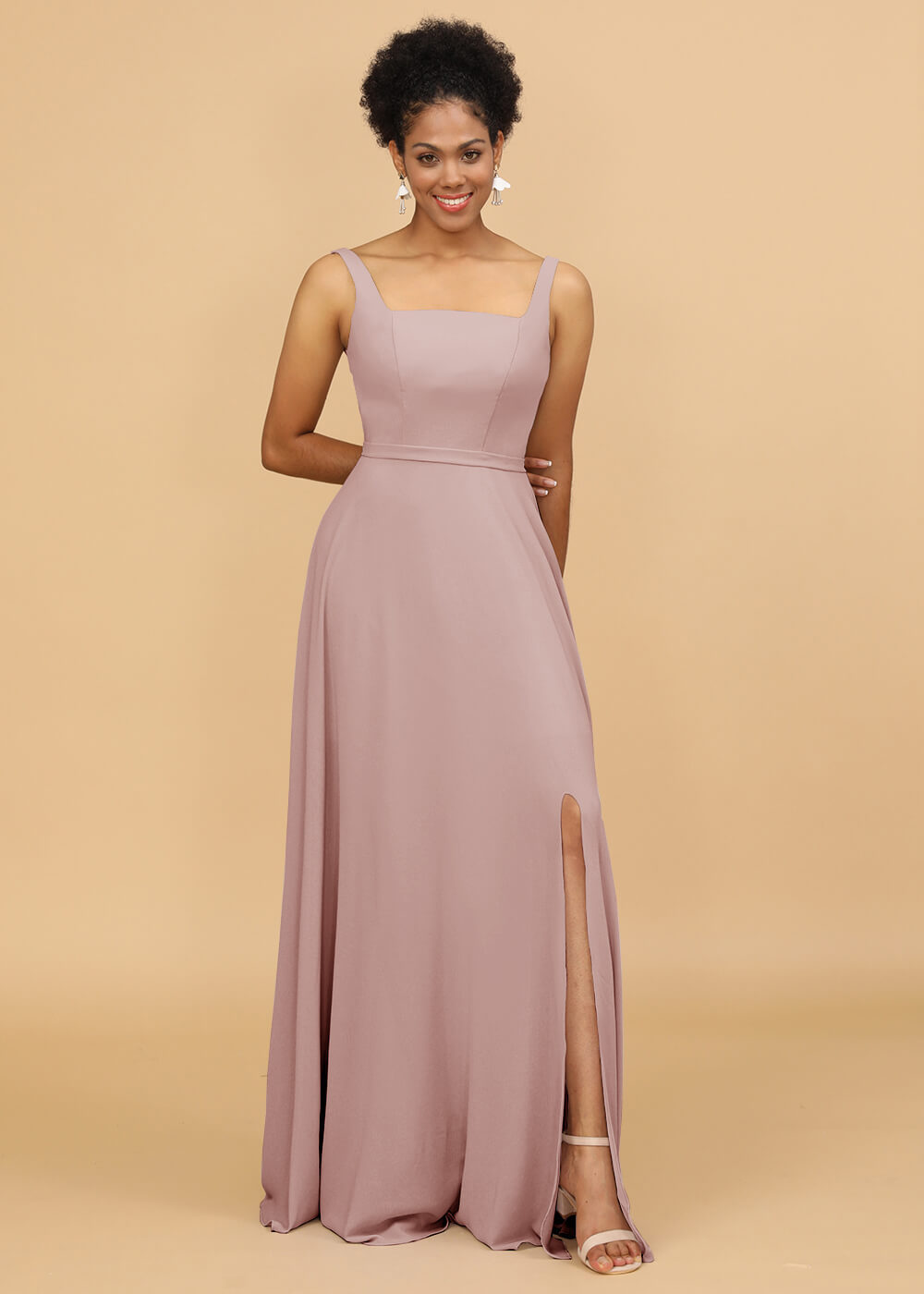 Square Neck A-line Chiffon Bridesmaid Dress