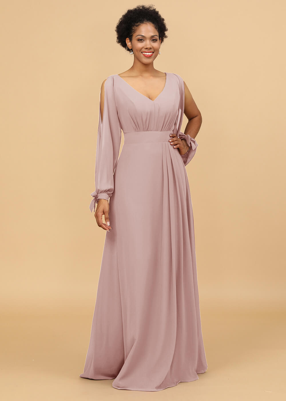 Long Sleeves A-line Chiffon Bridesmaid Dress