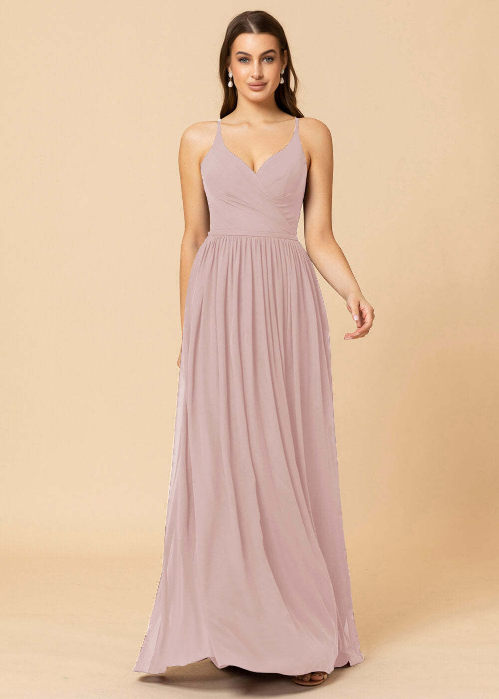 V-neck A-line Back Detail Chiffon Bridesmaid Dress