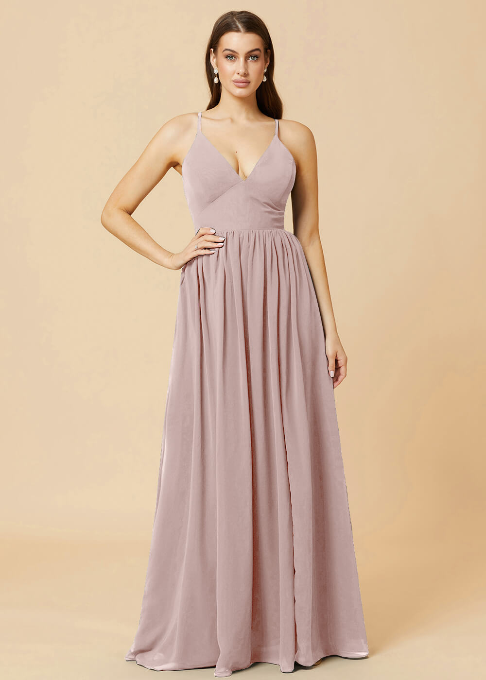 Deep V-neck Tie Back A-line Chiffon Bridesmaid Dress