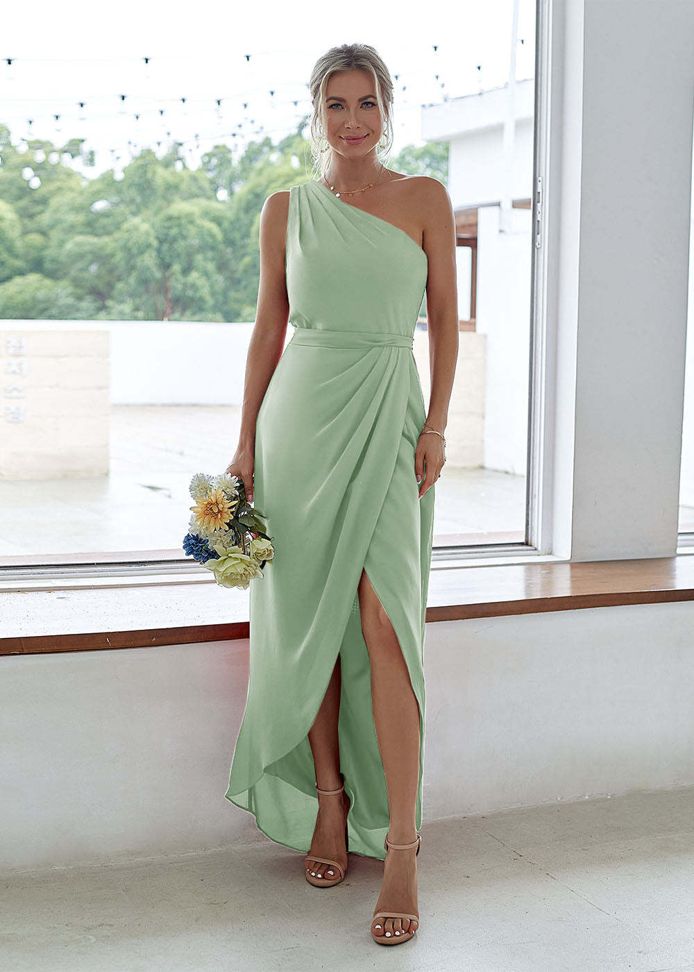 One-Shoulder Long Asymmetrical Bridesmaid Dress