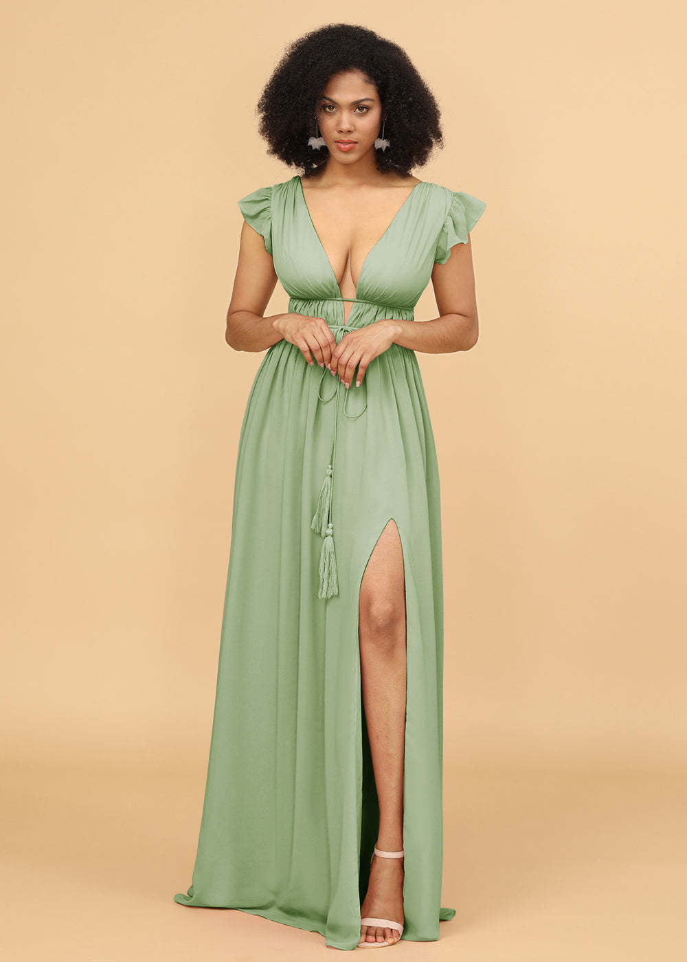 Long V-neck Bridesmaid Dress with Split