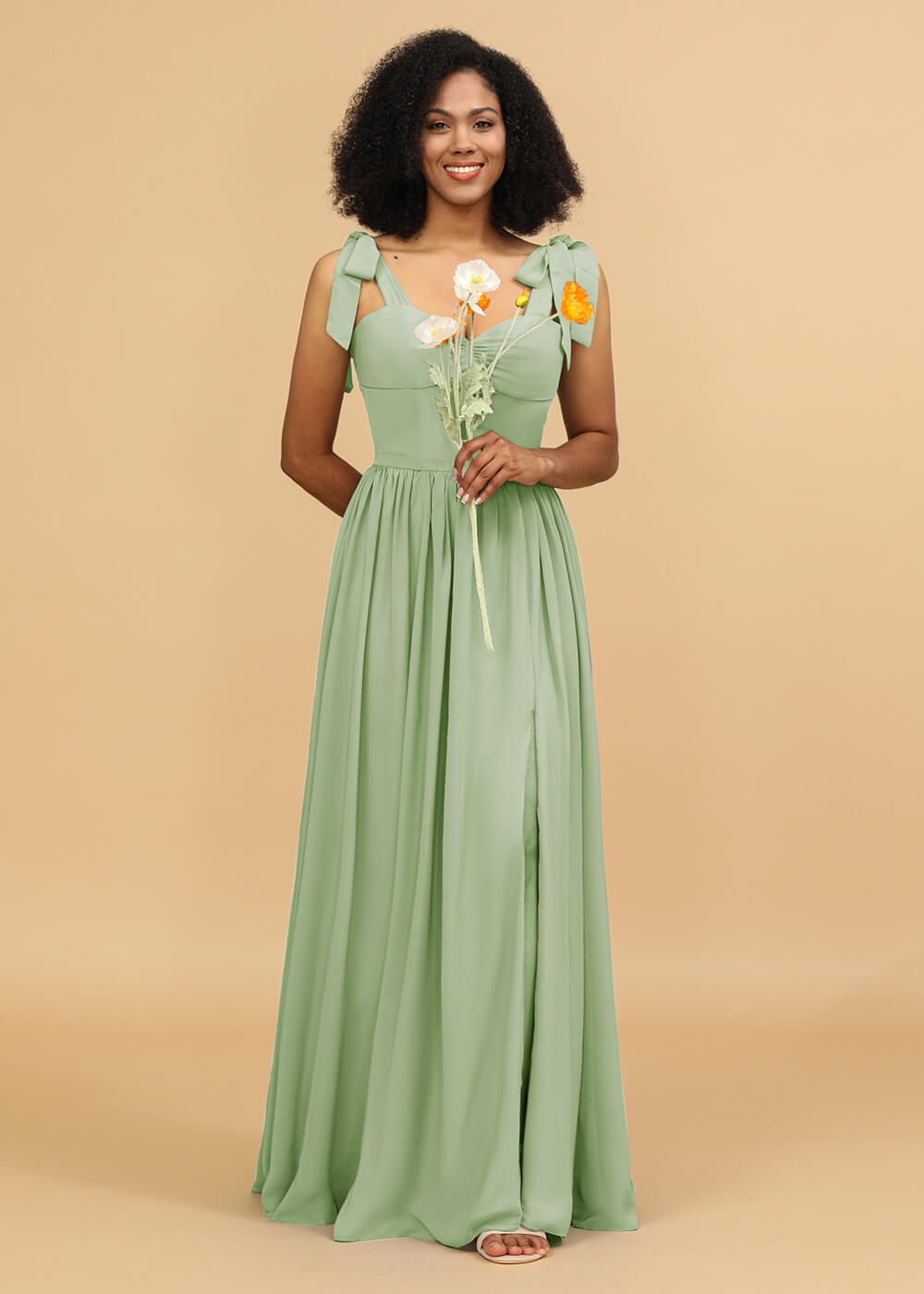 Long A-line Chiffon Strap Bridesmaid Dress