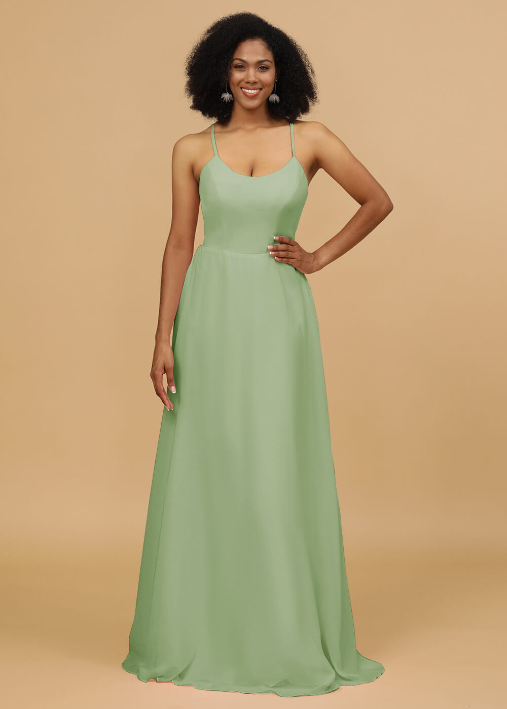 Scoop Neck Strap Chiffon Bridesmaid Dress