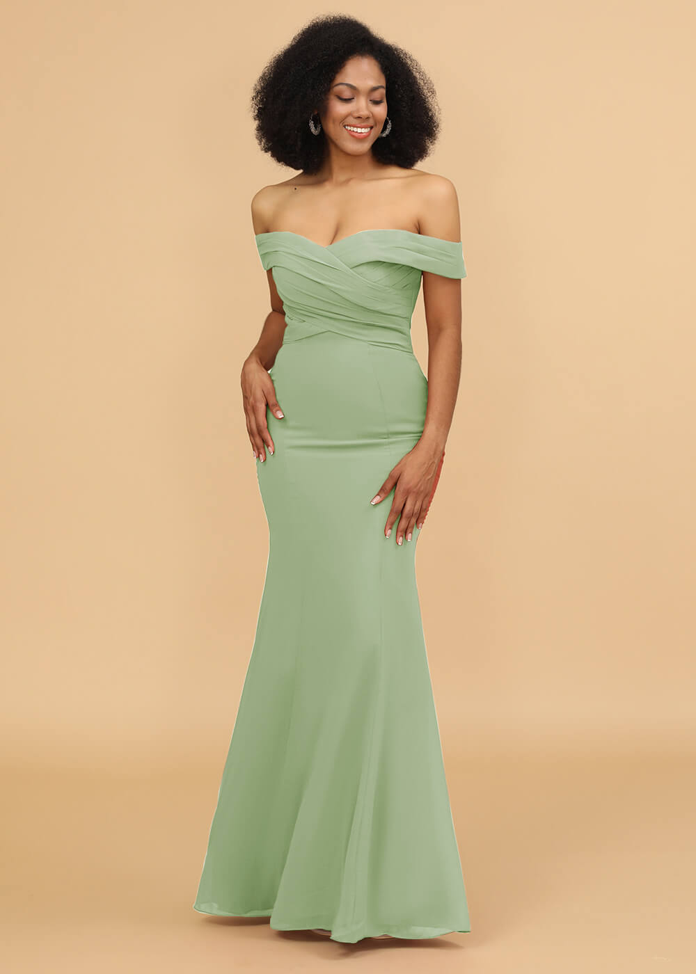 Off the Shoulder Trumpet Chiffon Bridesmaid Dress