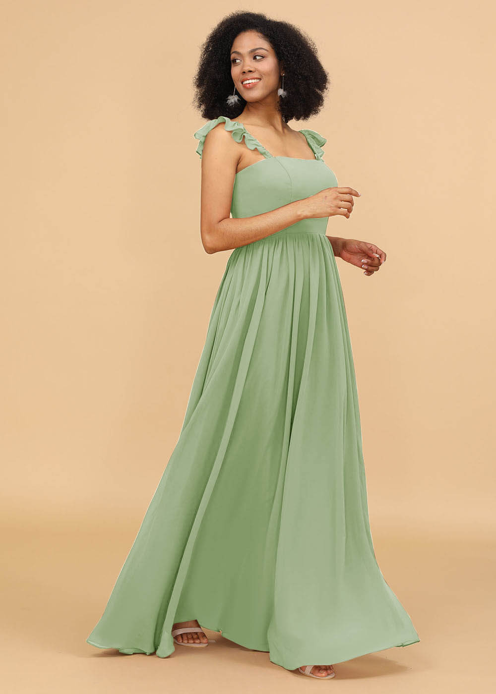 A-line Square Neck Straps Bridesmaid Dress