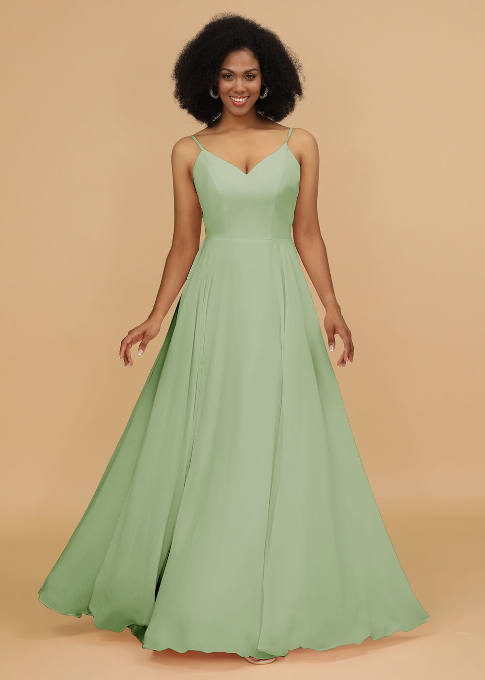 Chiffon V-neck Spaghetti Strap Bridesmaid Dress