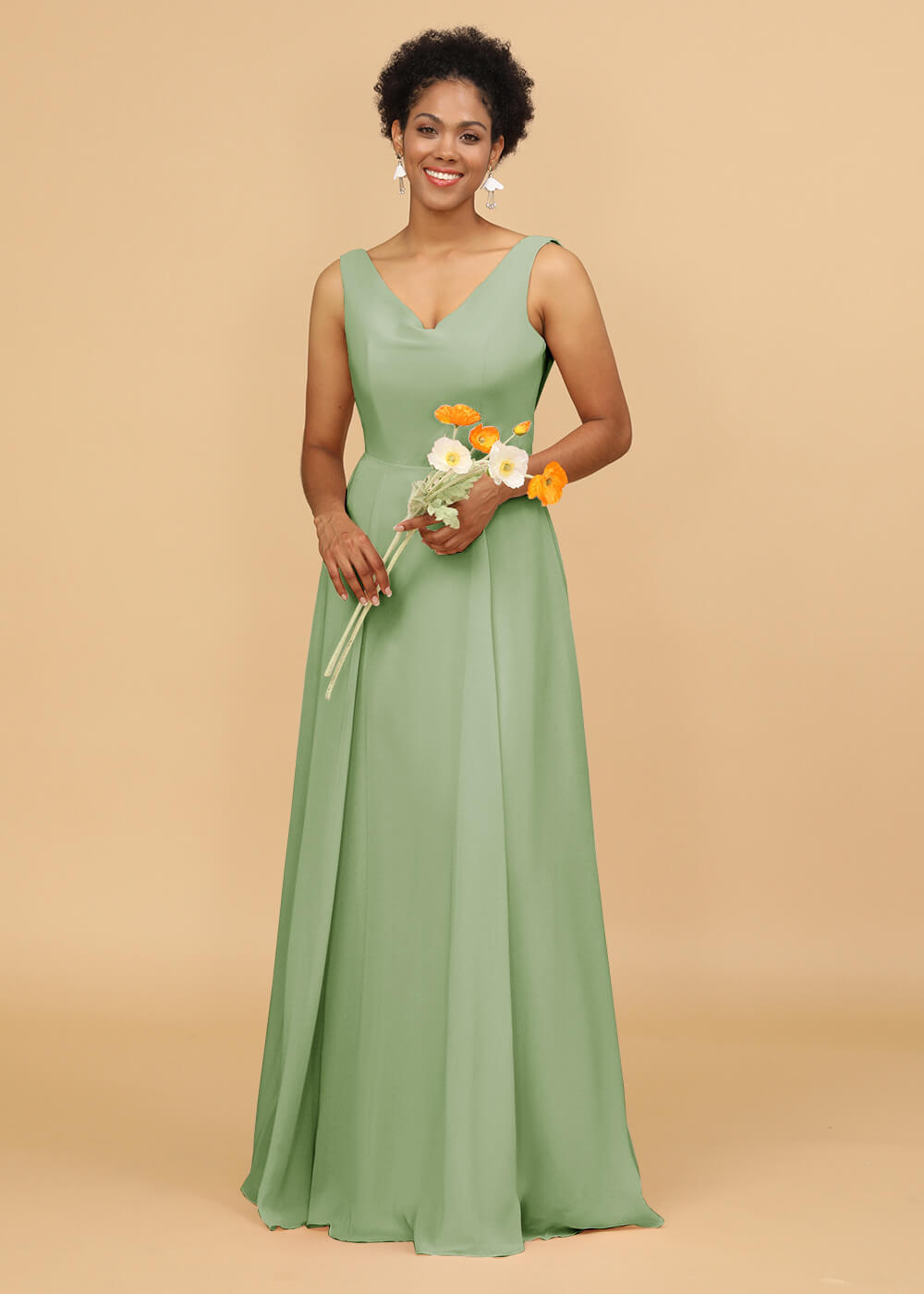 Cowl Back A-line Maxi Bridesmaid Dress