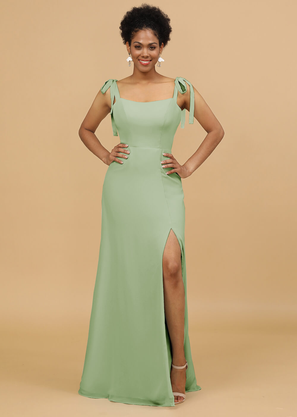 Sheath Spaghetti Strap Bridesmaid Dress with Slit