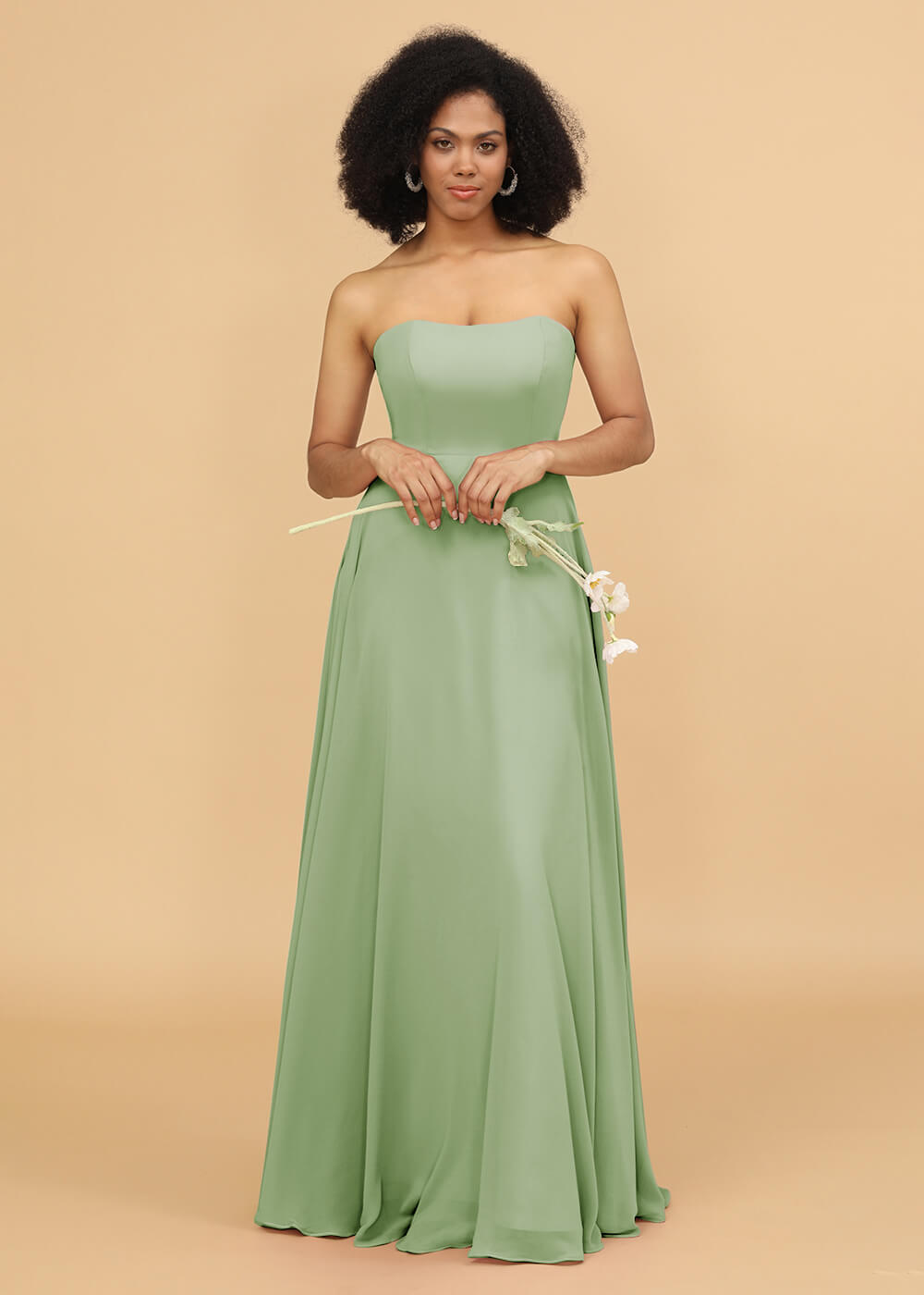 Green Strapless Chiffon Dress