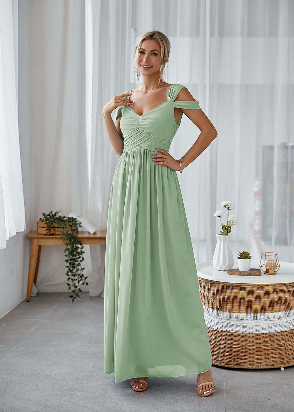 A-line Straps Maxi Dress