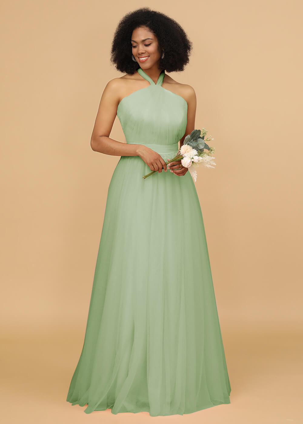 Halter Neck Tulle A-line Bridesmaid Dress