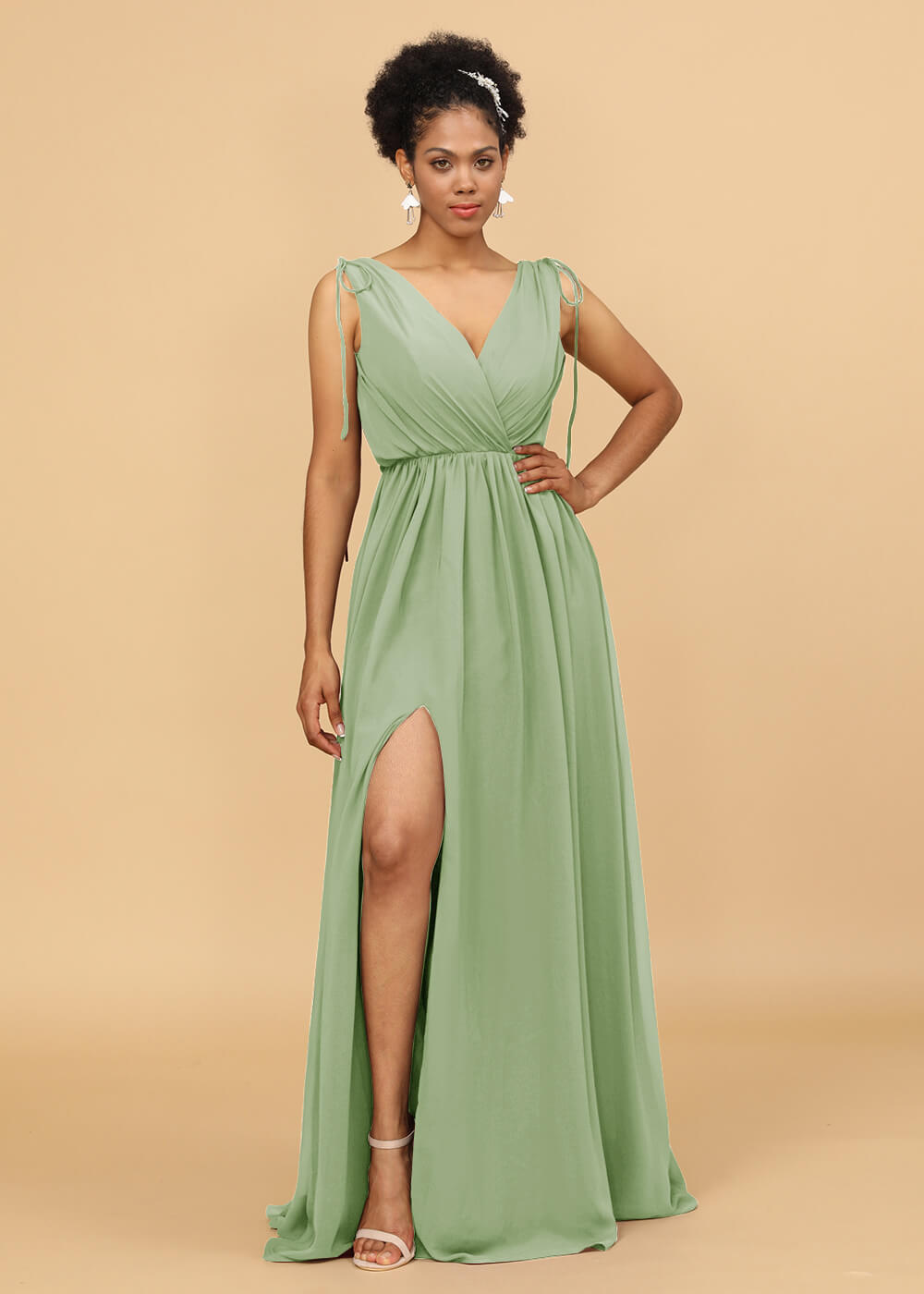 Long A-line V-neck Bridesmaid Dress with Slit