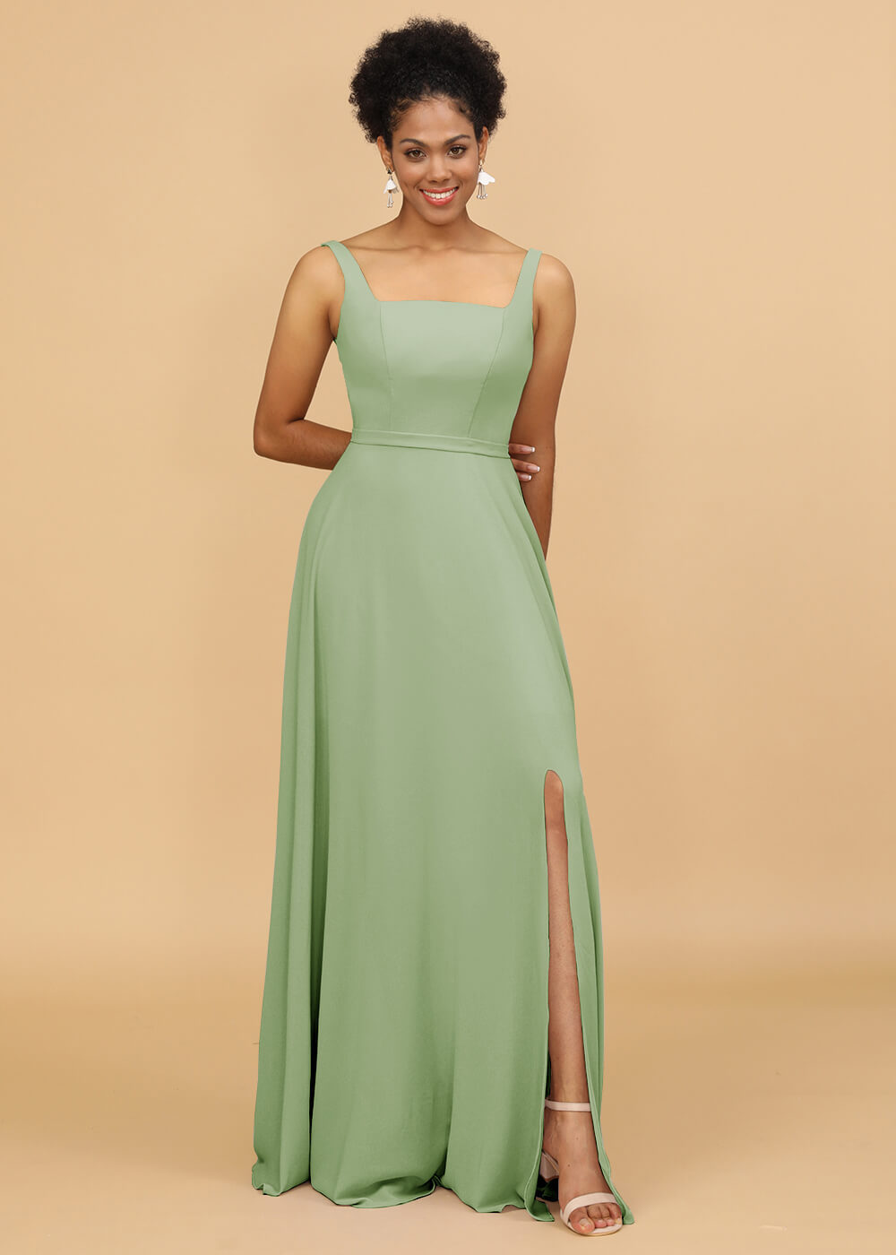 Square Neck A-line Chiffon Bridesmaid Dress