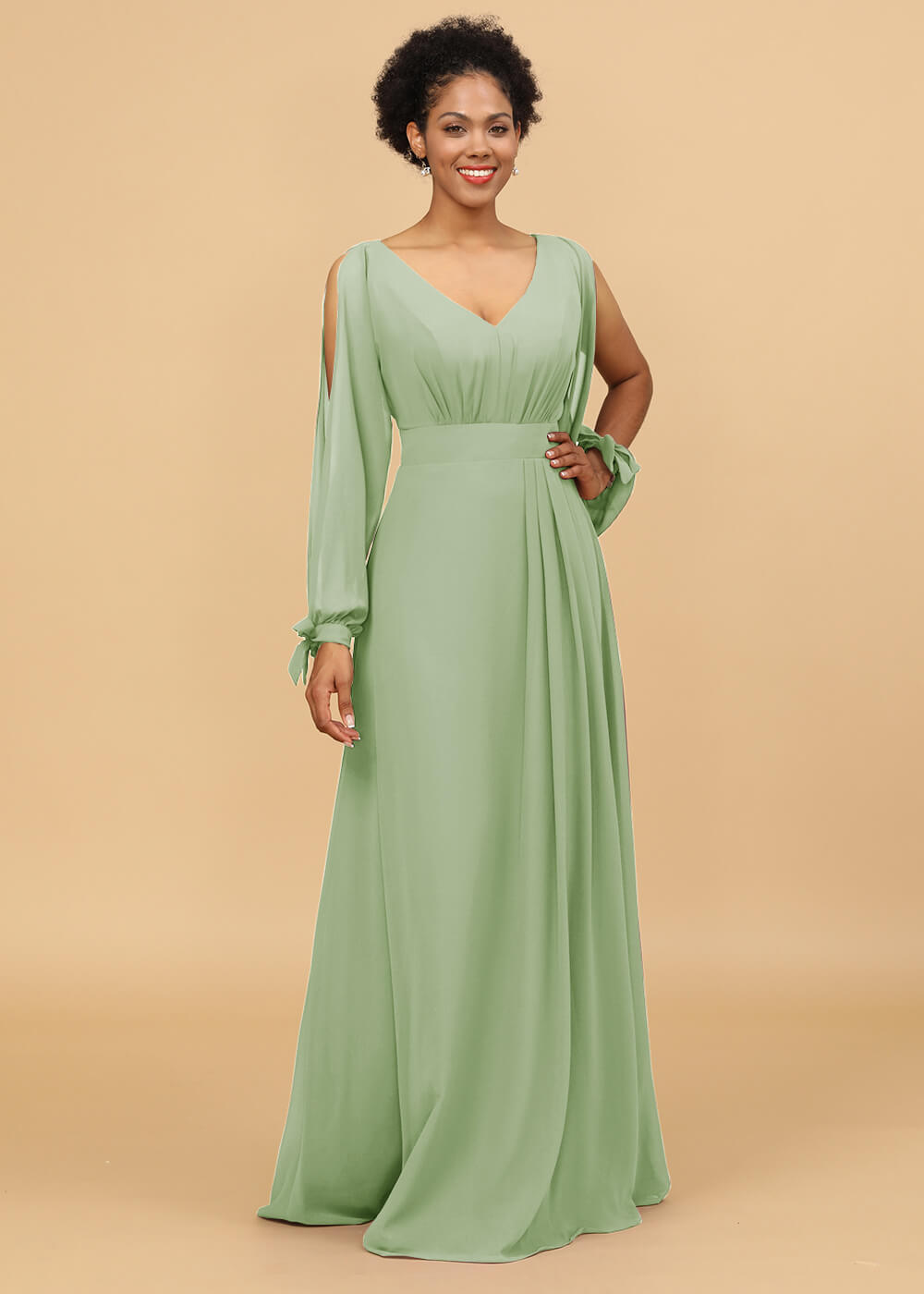 Long Sleeves A-line Chiffon Bridesmaid Dress