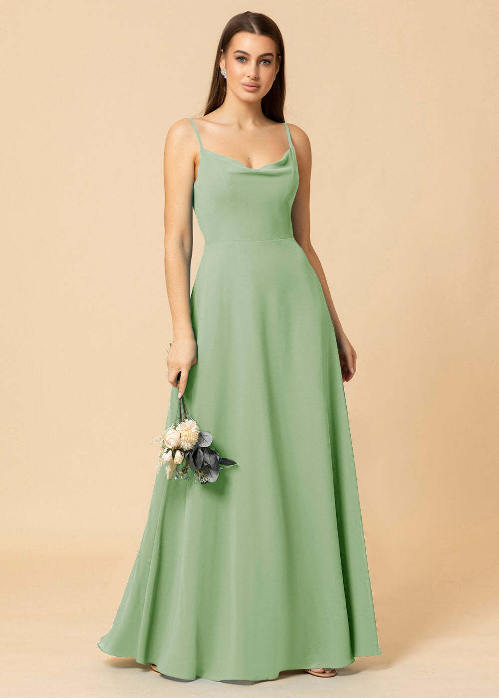 Cowl Neck Strap Chiffon Maxi Bridesmaid Dress