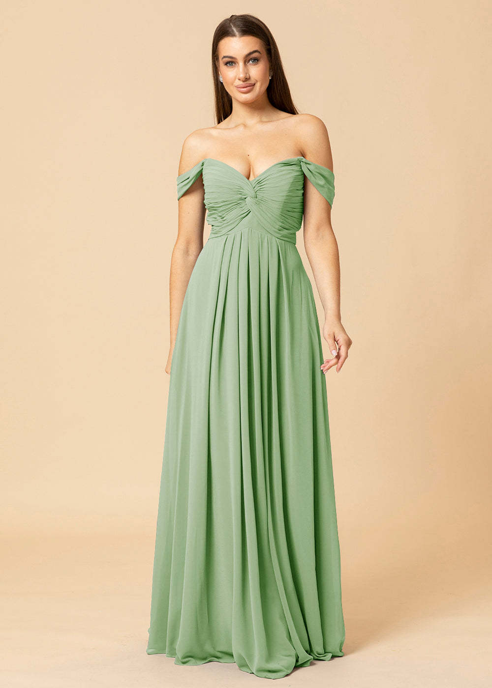 Off the Shoulder Chiffon Maxi Bridesmaid Dress
