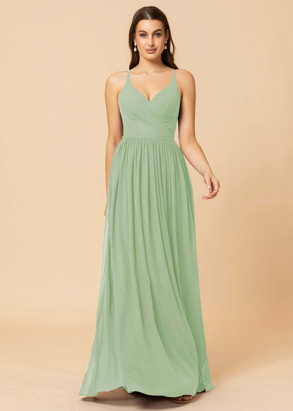 V-neck A-line Back Detail Chiffon Bridesmaid Dress